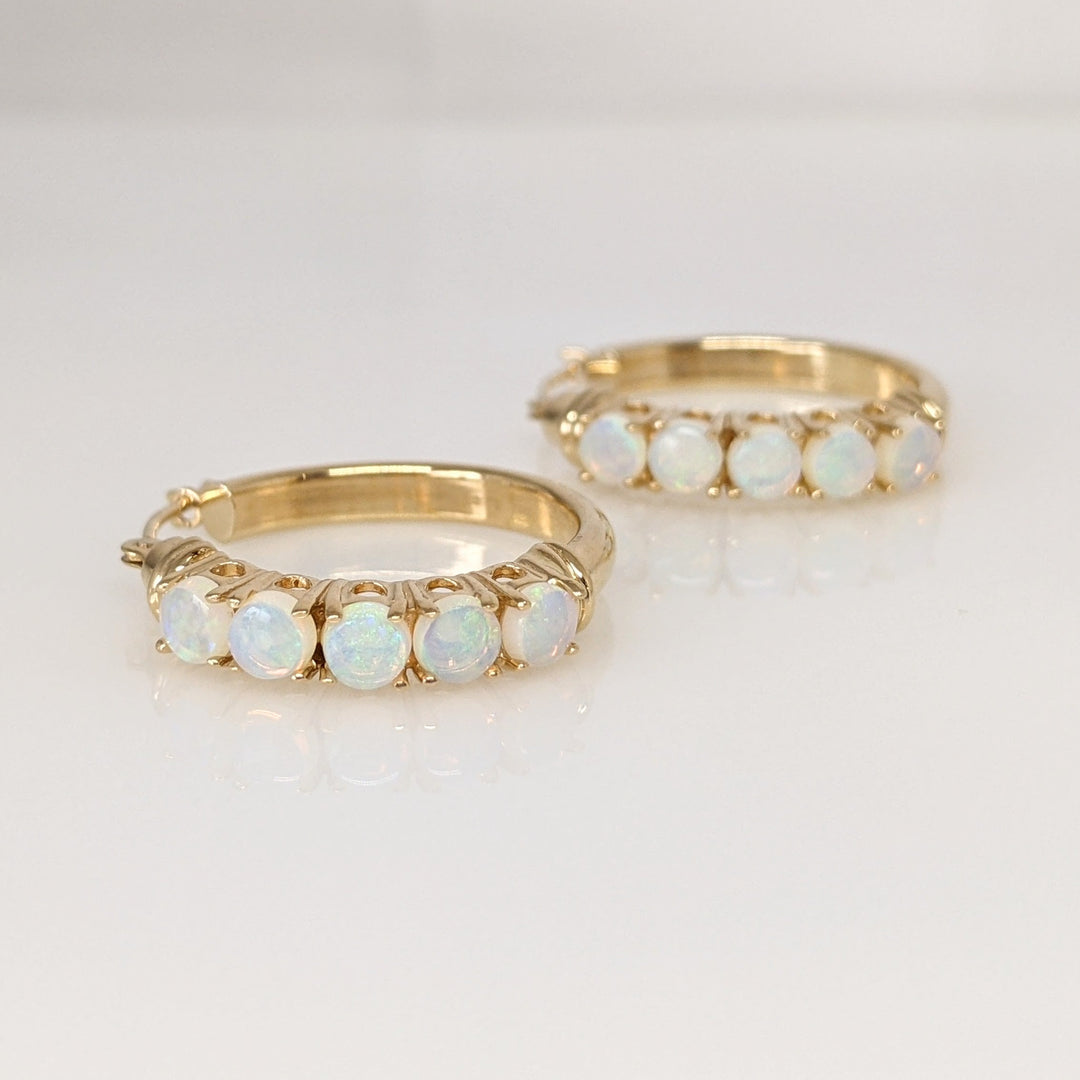 14K OPAL ROUND (10) 3.5MM ESTATE HOOP EARRINGS 4.2 GRAMS