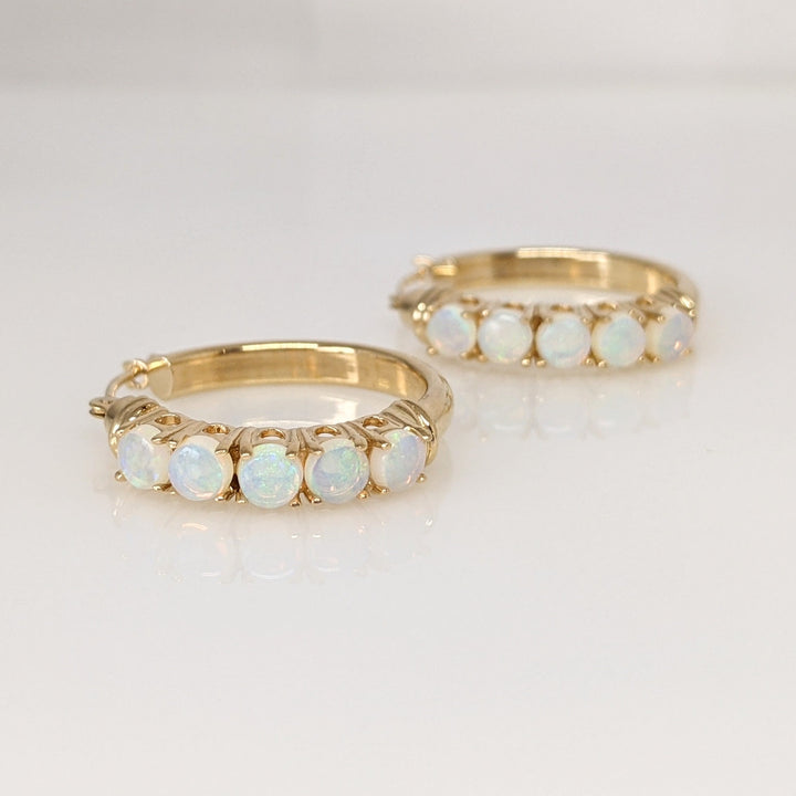 14K OPAL ROUND (10) 3.5MM ESTATE HOOP EARRINGS 4.2 GRAMS