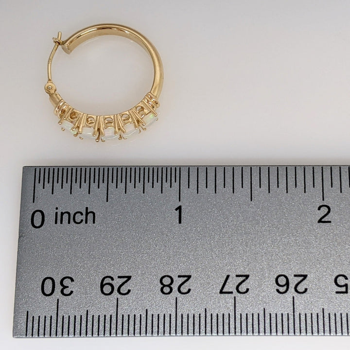 14K OPAL ROUND (10) 3.5MM ESTATE HOOP EARRINGS 4.2 GRAMS