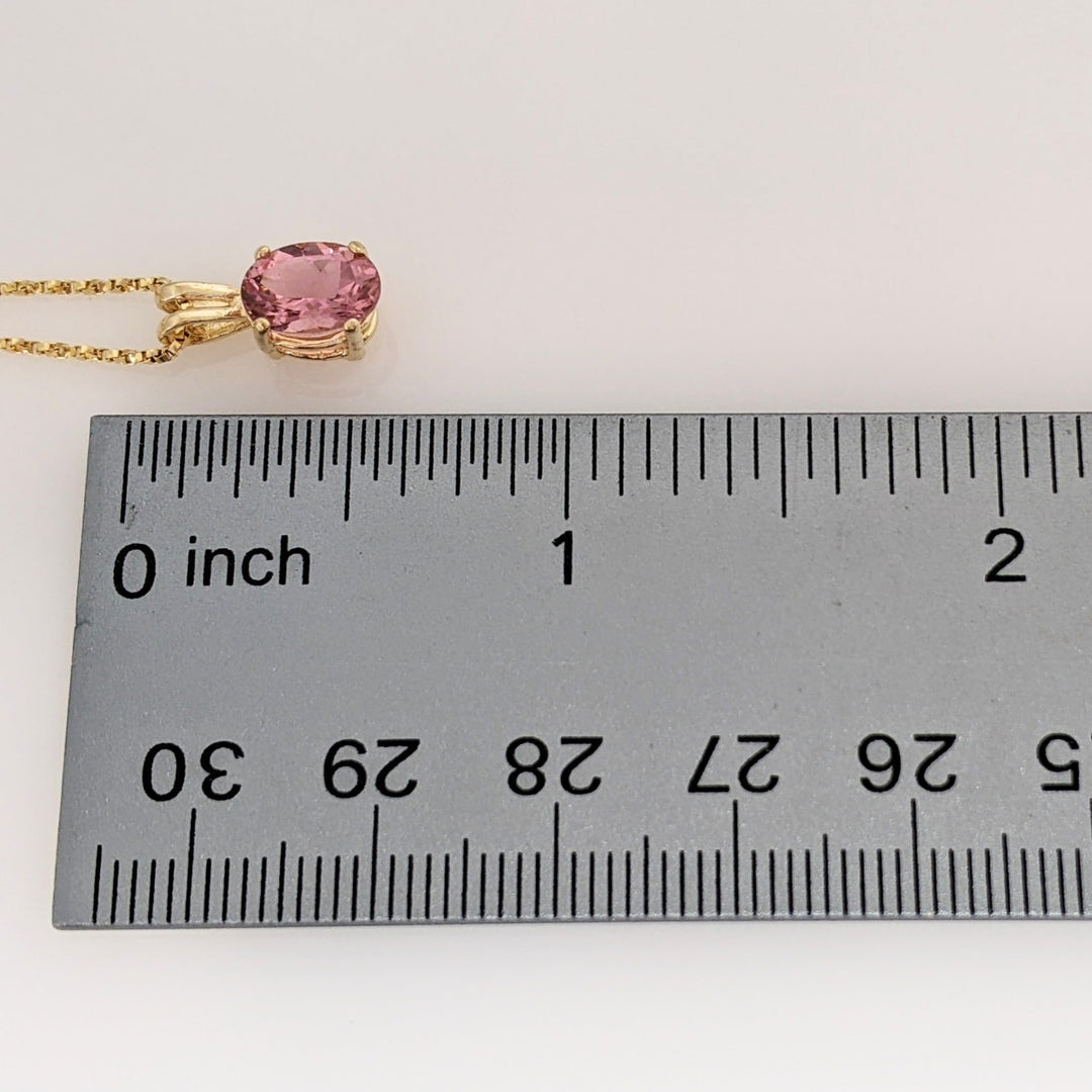 14K PINK TOURMALINE OVAL 6X8 ESTATE PENDANT & CHAIN 3.0 GRAMS
