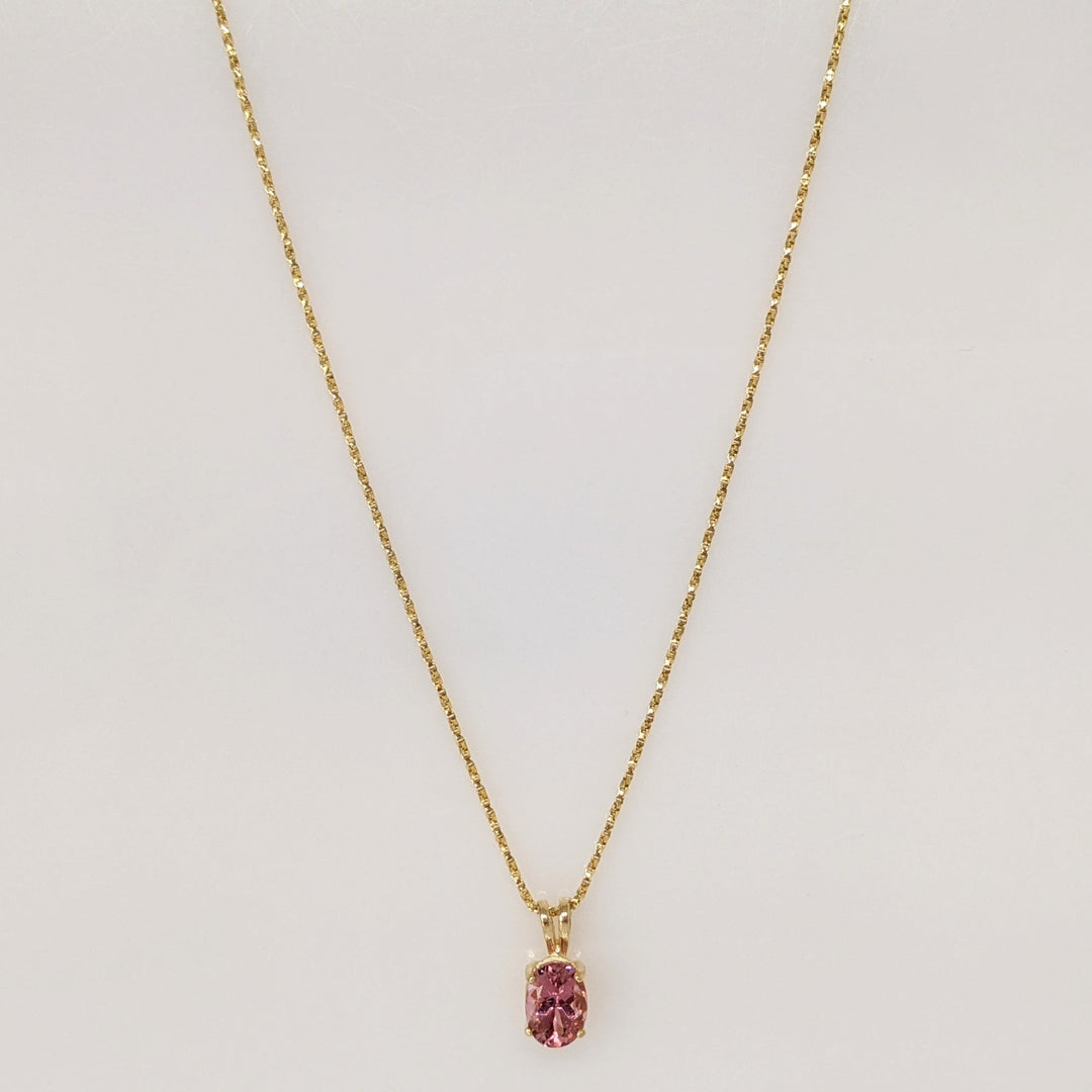 14K PINK TOURMALINE OVAL 6X8 ESTATE PENDANT & CHAIN 3.0 GRAMS