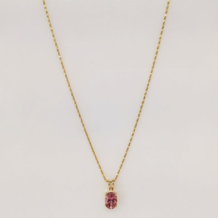 14K PINK TOURMALINE OVAL 6X8 ESTATE PENDANT & CHAIN 3.0 GRAMS