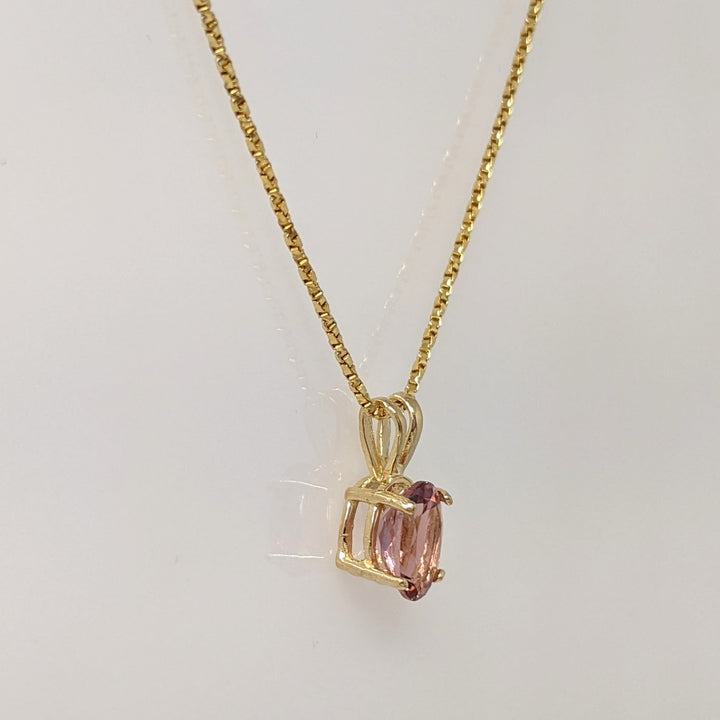 14K PINK TOURMALINE OVAL 6X8 ESTATE PENDANT & CHAIN 3.0 GRAMS