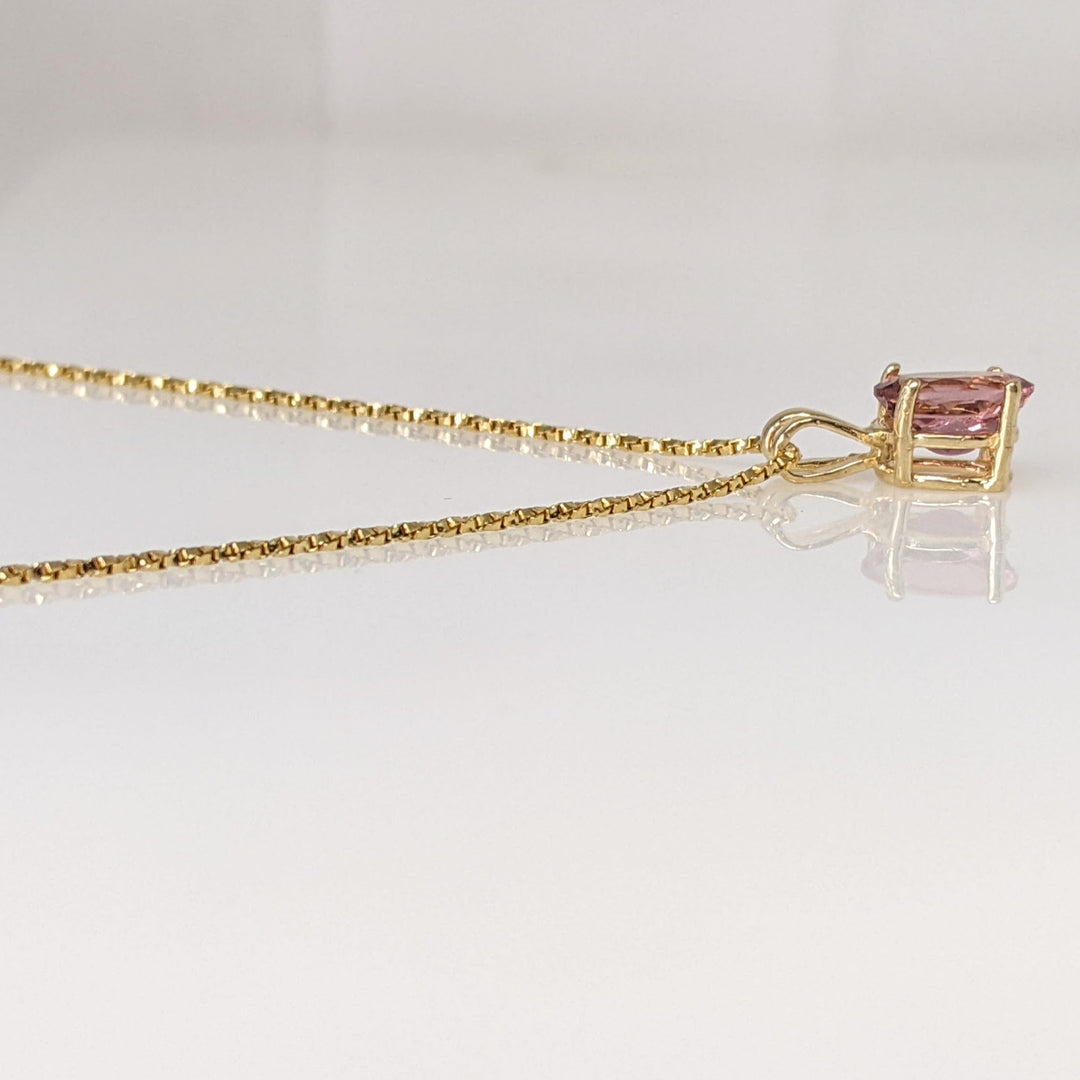 14K PINK TOURMALINE OVAL 6X8 ESTATE PENDANT & CHAIN 3.0 GRAMS