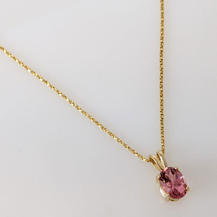 14K PINK TOURMALINE OVAL 6X8 ESTATE PENDANT & CHAIN 3.0 GRAMS