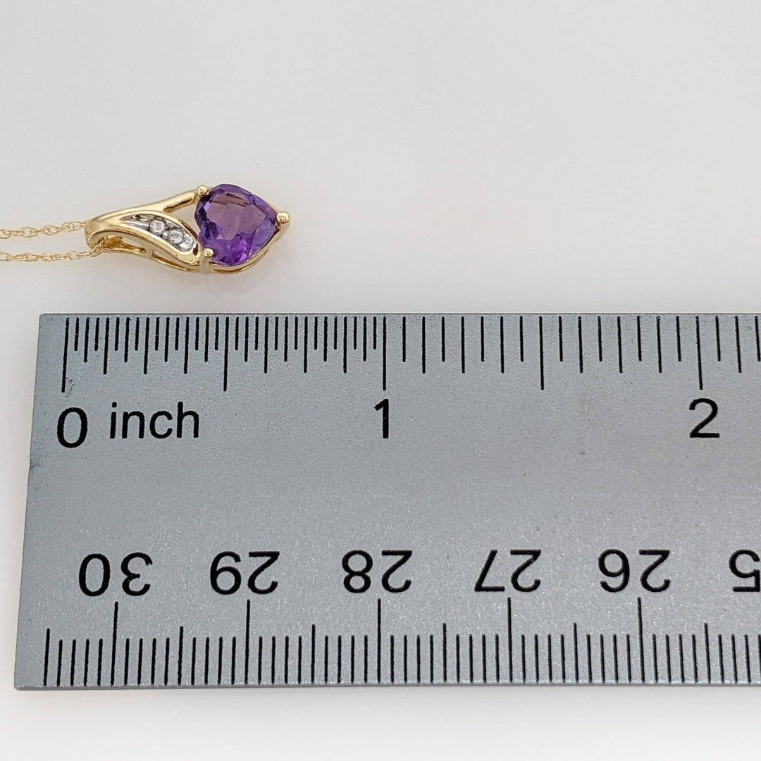 10K AMETHYST HEART 7MM WITH (2) MELEE ESTATE PENDANT & CHAIN 1.6 GRAMS