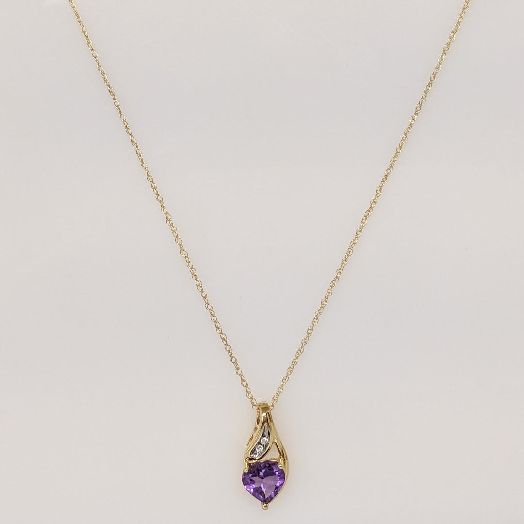 10K AMETHYST HEART 7MM WITH (2) MELEE ESTATE PENDANT & CHAIN 1.6 GRAMS
