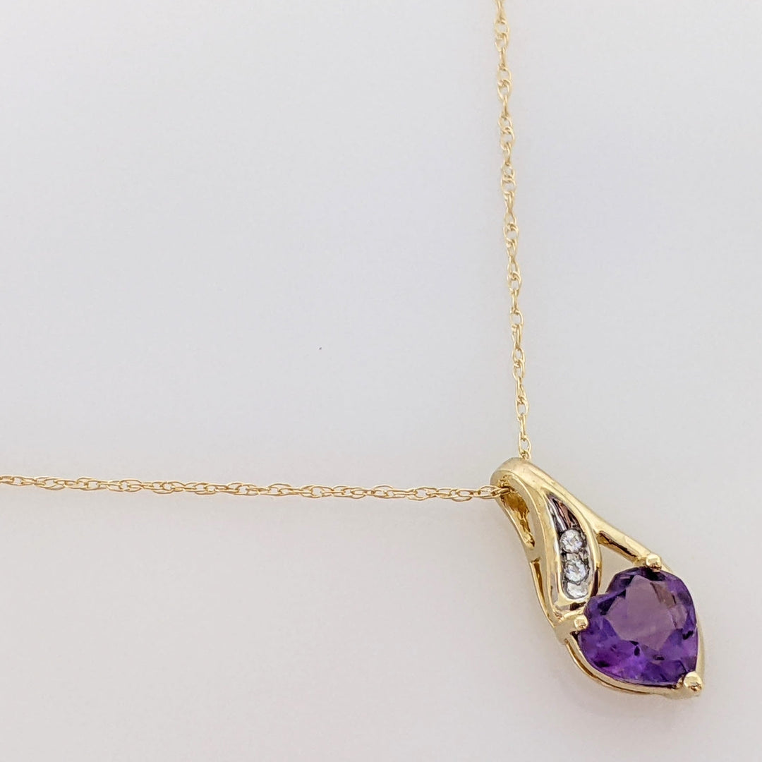 10K AMETHYST HEART 7MM WITH (2) MELEE ESTATE PENDANT & CHAIN 1.6 GRAMS