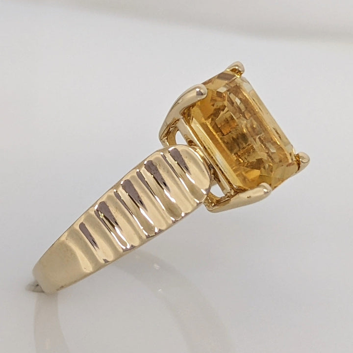 14K CITRINE EMERALD CUT 8X10 WITH RIBBED SIDES ESTATE RING 4.3 GRAMS