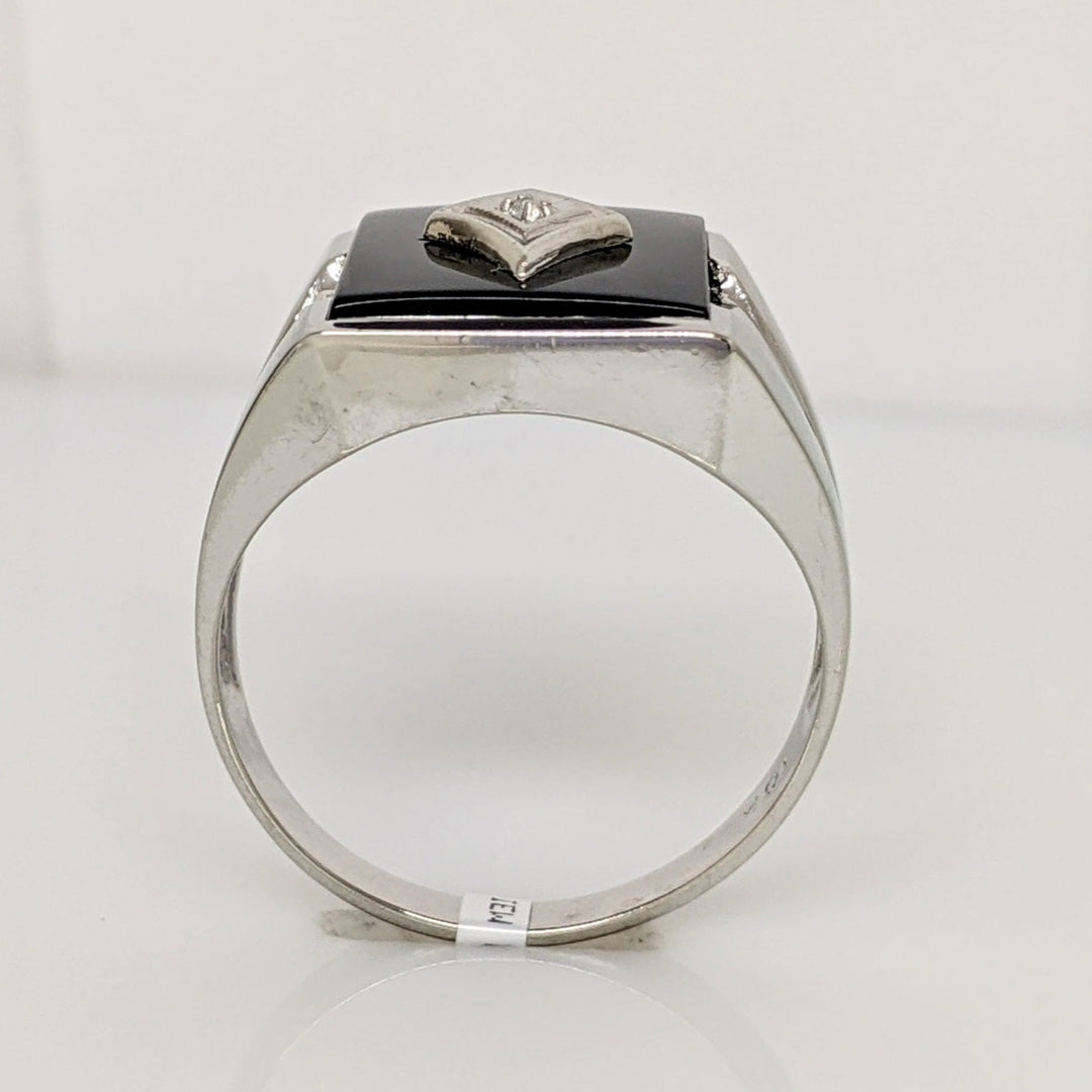 10K WHITE ONYX EMERALD CUT 12X14 WITH MELEE ESTATE RING 5.2 GRAMS