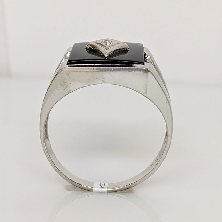 10K WHITE ONYX EMERALD CUT 12X14 WITH MELEE ESTATE RING 5.2 GRAMS