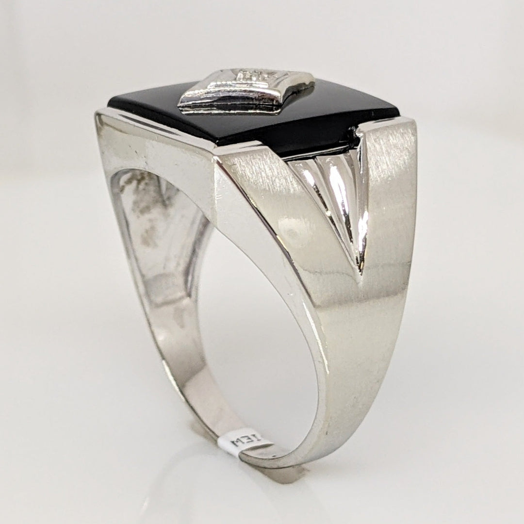 10K WHITE ONYX EMERALD CUT 12X14 WITH MELEE ESTATE RING 5.2 GRAMS