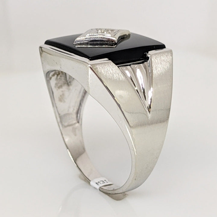 10K WHITE ONYX EMERALD CUT 12X14 WITH MELEE ESTATE RING 5.2 GRAMS