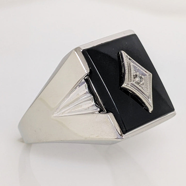 10K WHITE ONYX EMERALD CUT 12X14 WITH MELEE ESTATE RING 5.2 GRAMS
