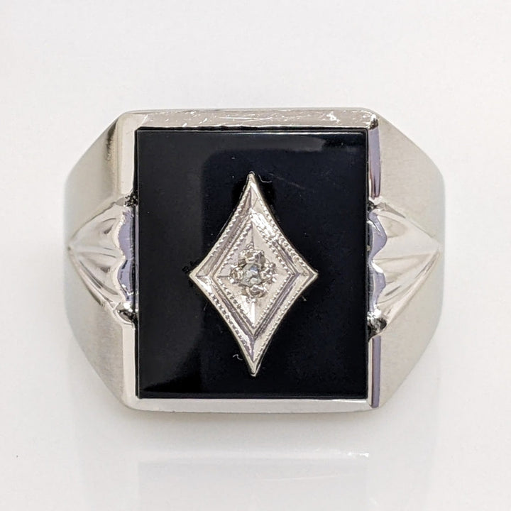 10K WHITE ONYX EMERALD CUT 12X14 WITH MELEE ESTATE RING 5.2 GRAMS