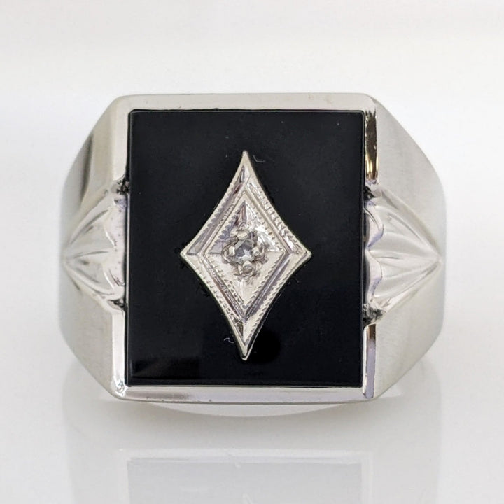 10K WHITE ONYX EMERALD CUT 12X14 WITH MELEE ESTATE RING 5.2 GRAMS
