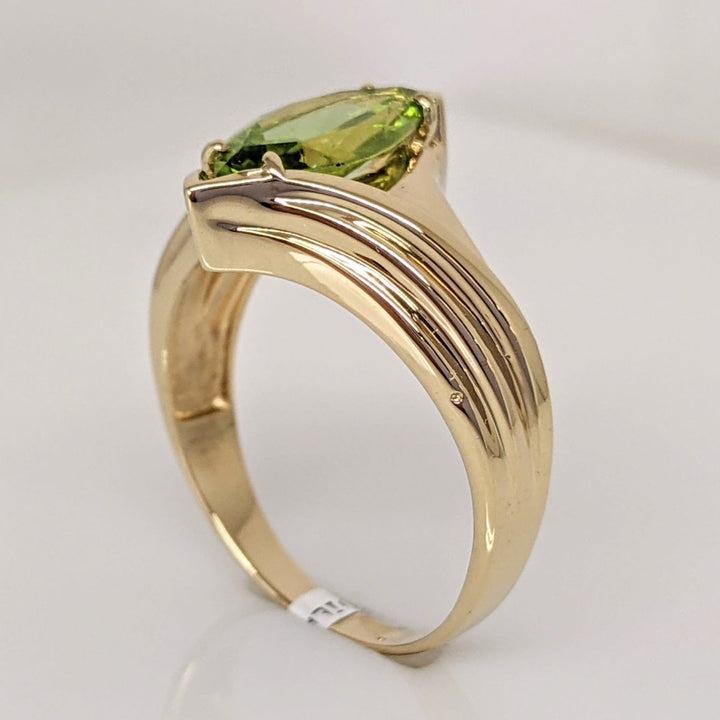 14K PERIDOT MARQUISE 6X12 BYPASS ESTATE RING 3.8 GRAMS