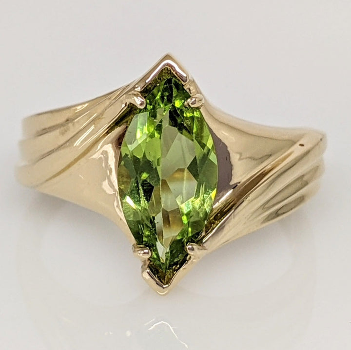 14K PERIDOT MARQUISE 6X12 BYPASS ESTATE RING 3.8 GRAMS