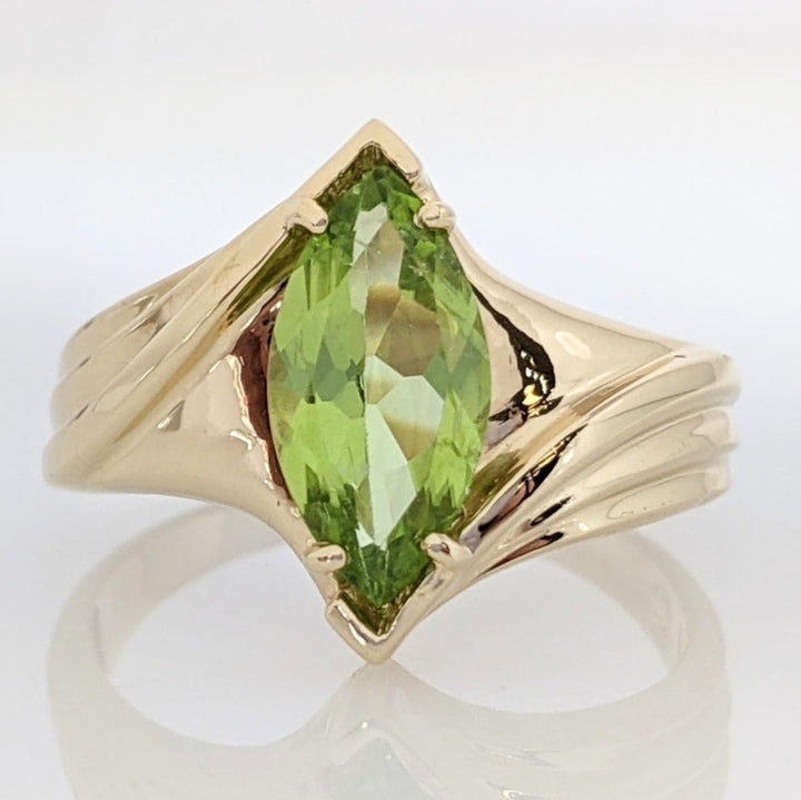 14K PERIDOT MARQUISE 6X12 BYPASS ESTATE RING 3.8 GRAMS