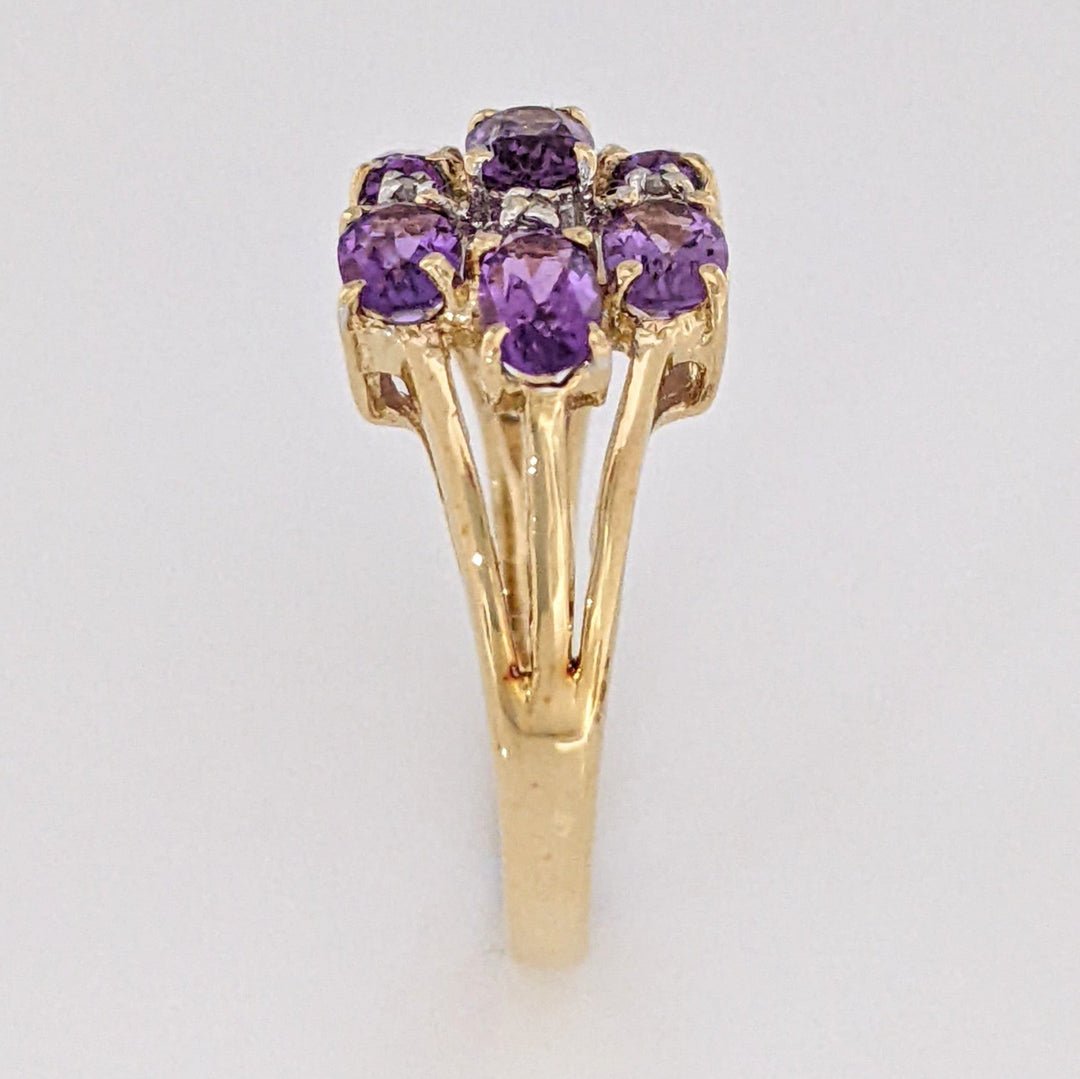 10K AMETHYST OVAL (7) 3X5 WTH (4) MELEE ESTATE RING 2.7 GRAMS