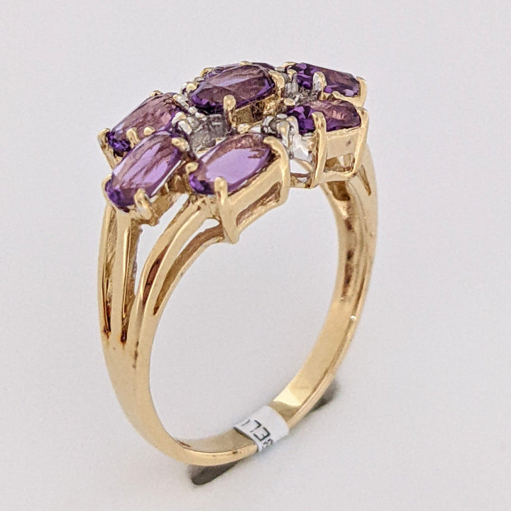 10K AMETHYST OVAL (7) 3X5 WTH (4) MELEE ESTATE RING 2.7 GRAMS