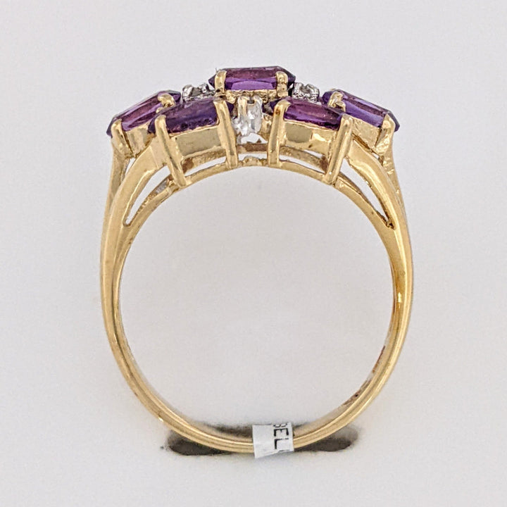10K AMETHYST OVAL (7) 3X5 WTH (4) MELEE ESTATE RING 2.7 GRAMS
