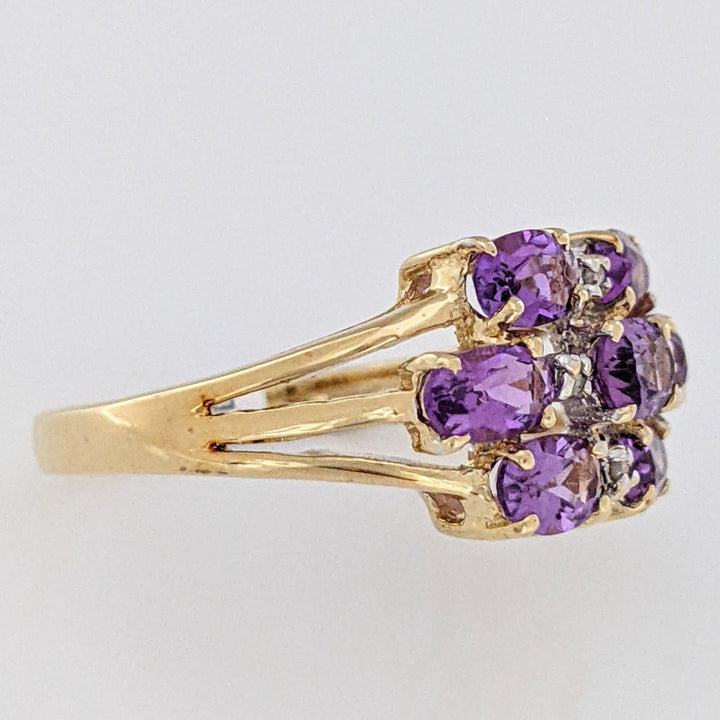 10K AMETHYST OVAL (7) 3X5 WTH (4) MELEE ESTATE RING 2.7 GRAMS