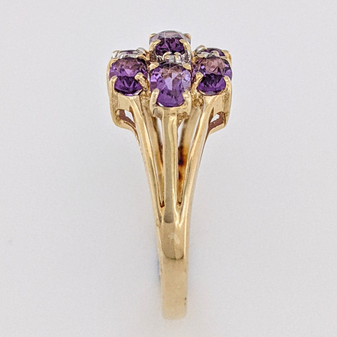 10K AMETHYST OVAL (7) 3X5 WTH (4) MELEE ESTATE RING 2.7 GRAMS