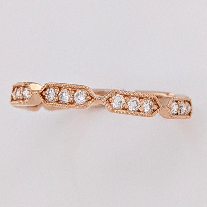 14K ROSE .24 CARAT TOTAL WEIGHT SI2 H DIAMOND ROUND (21) LINK MILGRAIN ESTATE BAND 1.6 GRAMS