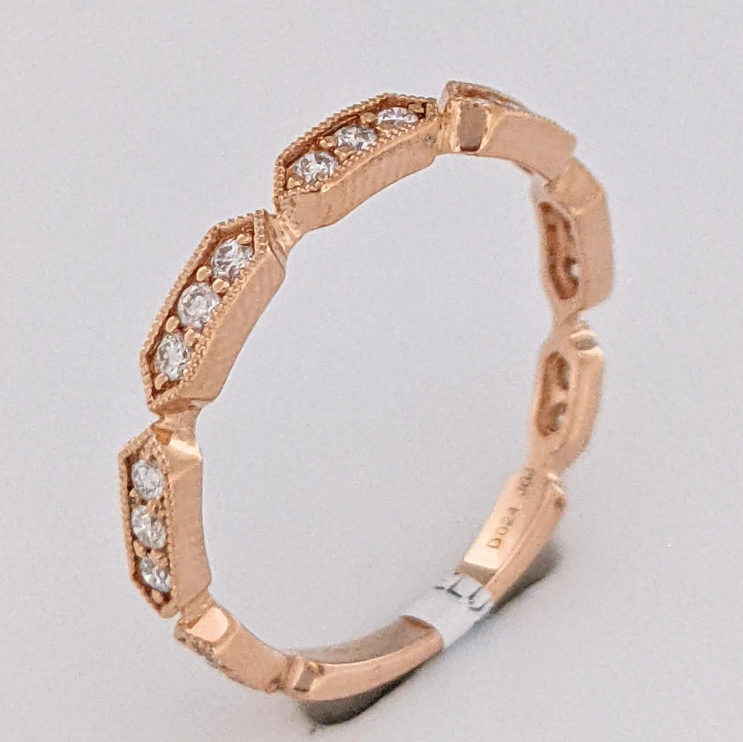 14K ROSE .24 CARAT TOTAL WEIGHT SI2 H DIAMOND ROUND (21) LINK MILGRAIN ESTATE BAND 1.6 GRAMS