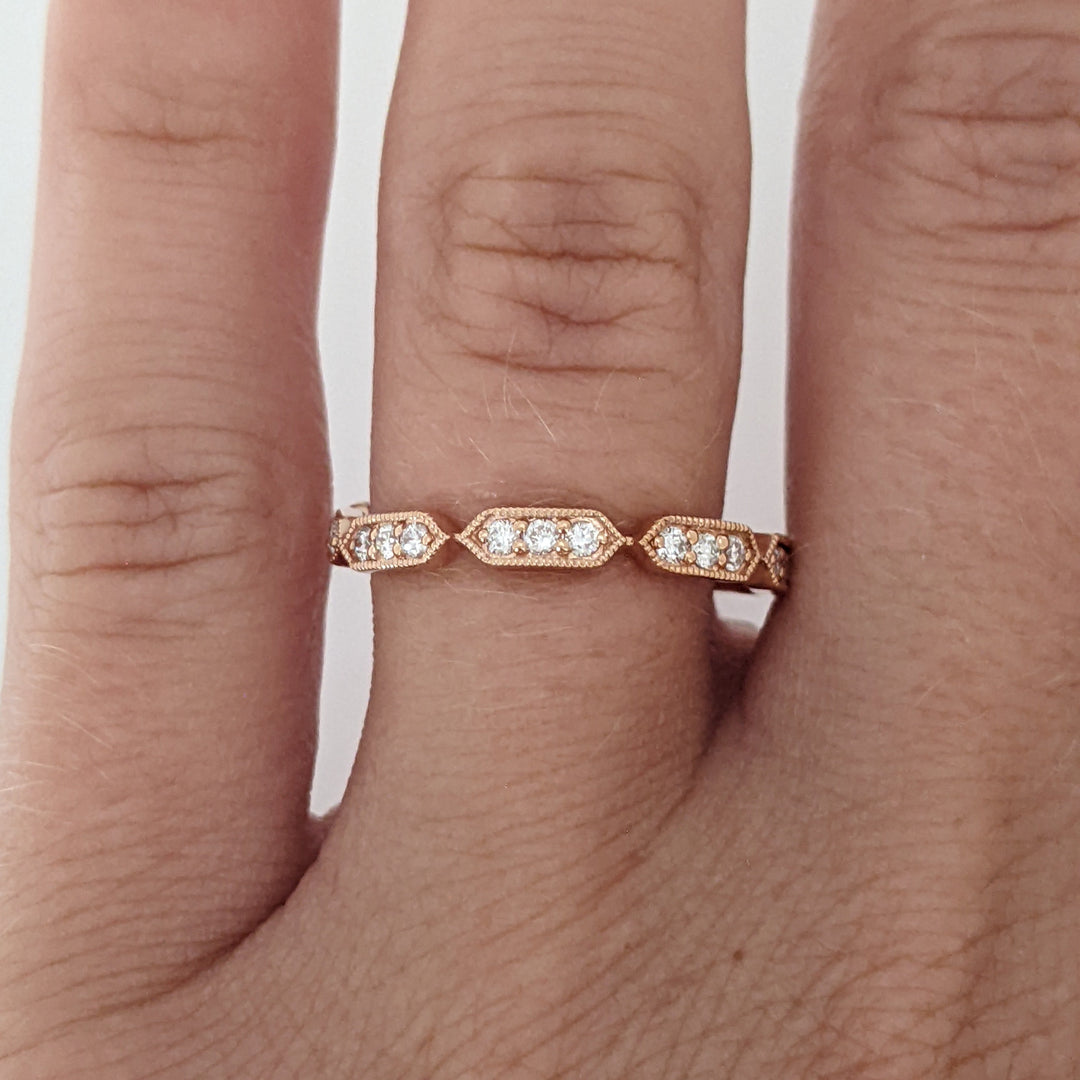14K ROSE .24 CARAT TOTAL WEIGHT SI2 H DIAMOND ROUND (21) LINK MILGRAIN ESTATE BAND 1.6 GRAMS