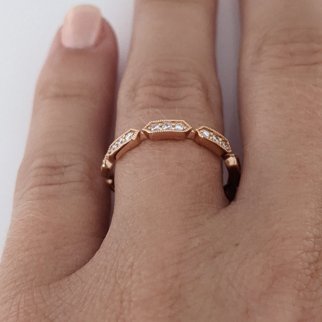 14K ROSE .24 CARAT TOTAL WEIGHT SI2 H DIAMOND ROUND (21) LINK MILGRAIN ESTATE BAND 1.6 GRAMS