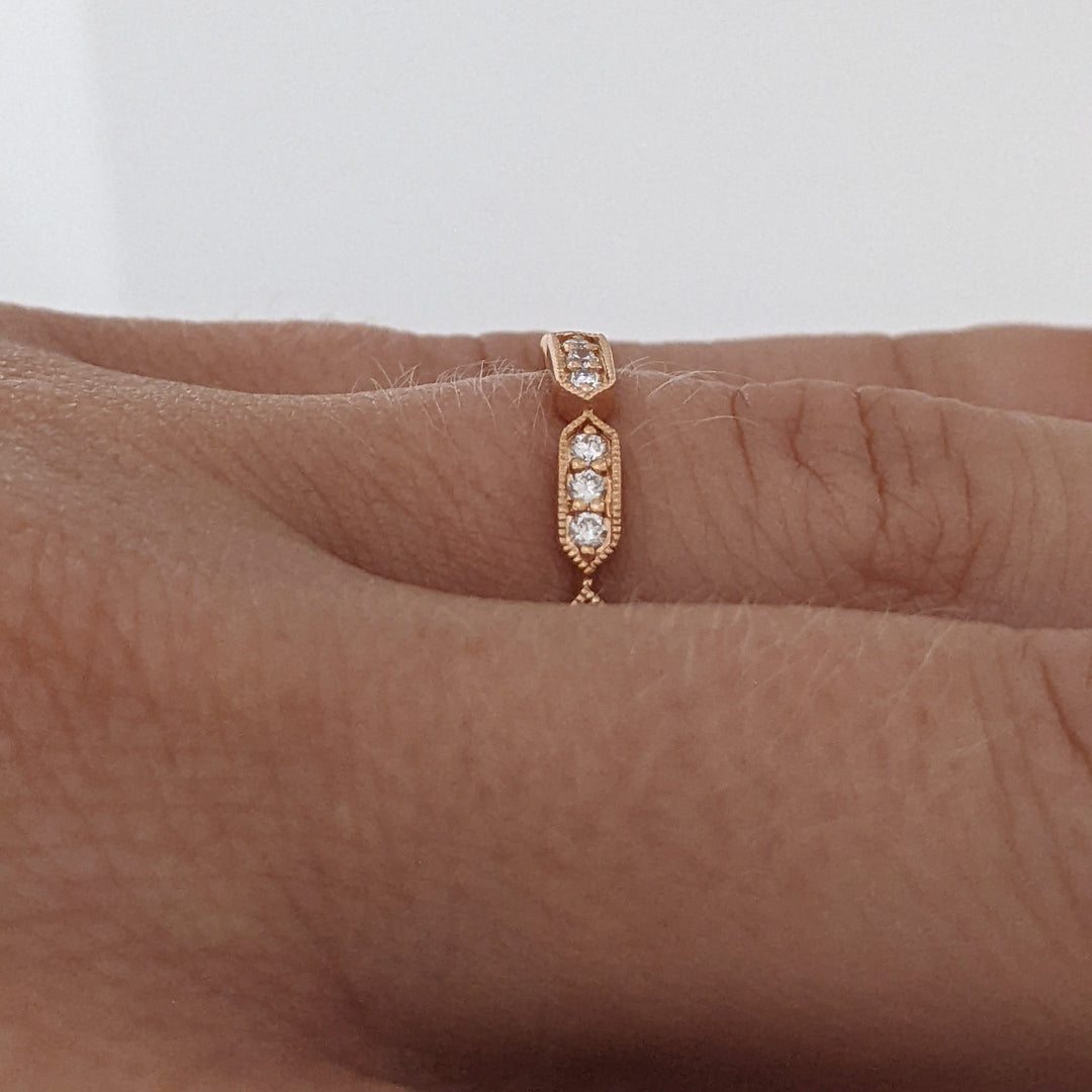 14K ROSE .24 CARAT TOTAL WEIGHT SI2 H DIAMOND ROUND (21) LINK MILGRAIN ESTATE BAND 1.6 GRAMS