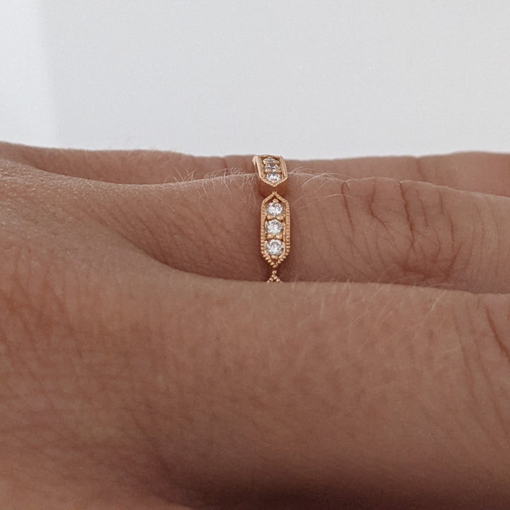 14K ROSE .24 CARAT TOTAL WEIGHT SI2 H DIAMOND ROUND (21) LINK MILGRAIN ESTATE BAND 1.6 GRAMS