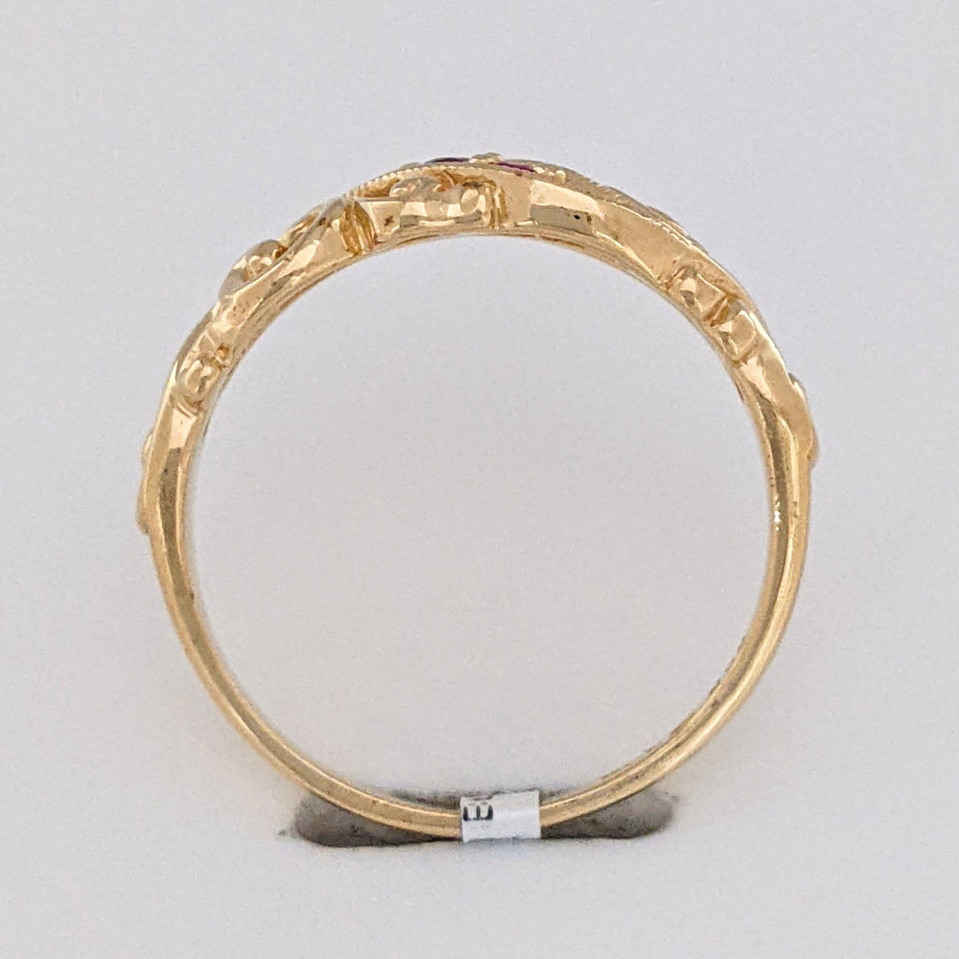 14K RUBY ROUND (3) FANCY SWIRL OPEN TOP ESTATE BAND 3.0 GRAMS