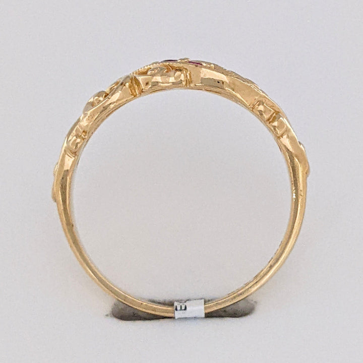 14K RUBY ROUND (3) FANCY SWIRL OPEN TOP ESTATE BAND 3.0 GRAMS