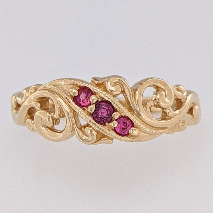14K RUBY ROUND (3) FANCY SWIRL OPEN TOP ESTATE BAND 3.0 GRAMS