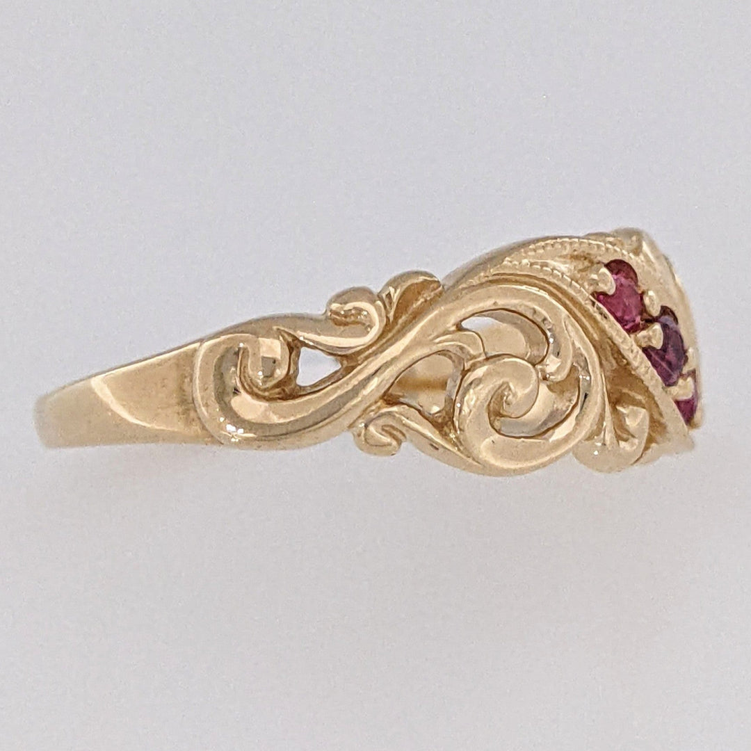 14K RUBY ROUND (3) FANCY SWIRL OPEN TOP ESTATE BAND 3.0 GRAMS