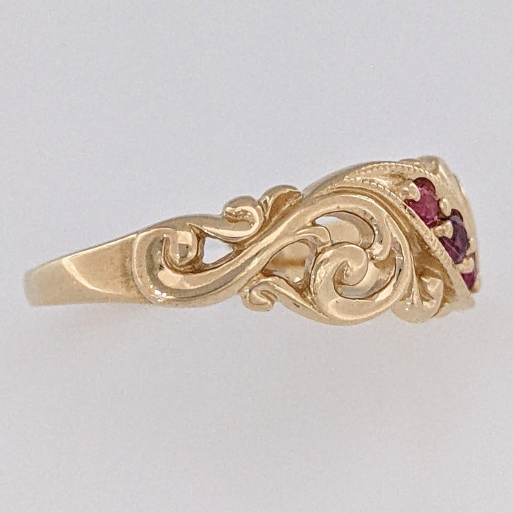 14K RUBY ROUND (3) FANCY SWIRL OPEN TOP ESTATE BAND 3.0 GRAMS