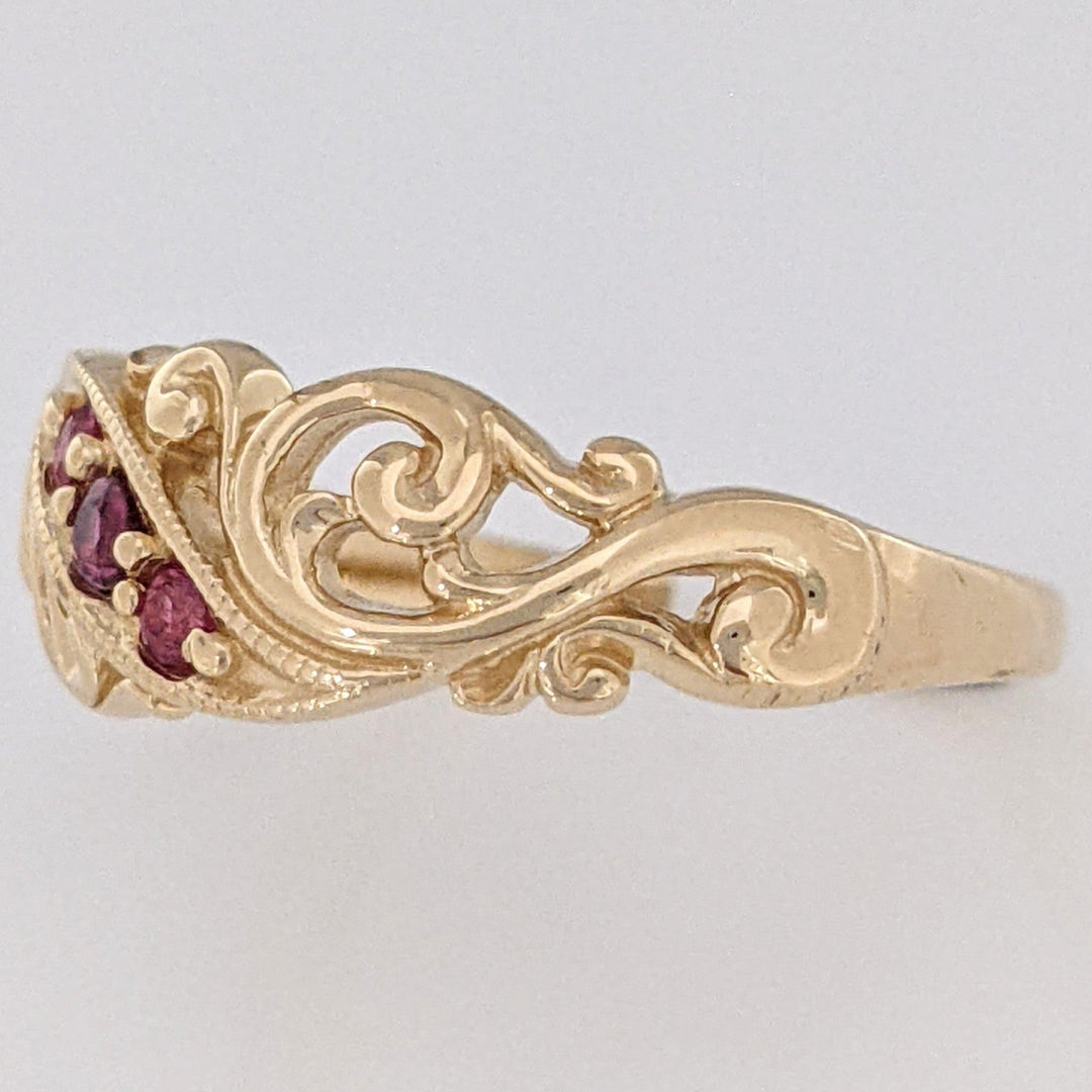 14K RUBY ROUND (3) FANCY SWIRL OPEN TOP ESTATE BAND 3.0 GRAMS
