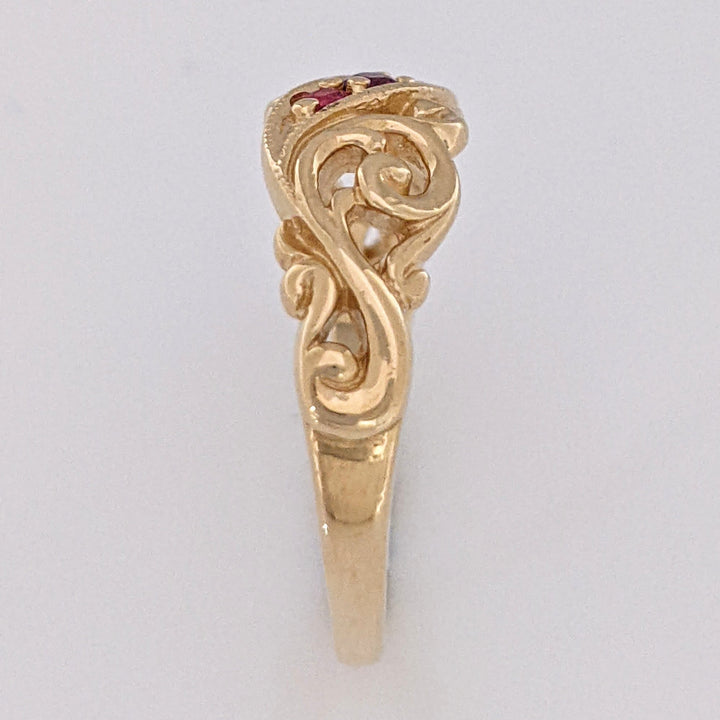 14K RUBY ROUND (3) FANCY SWIRL OPEN TOP ESTATE BAND 3.0 GRAMS