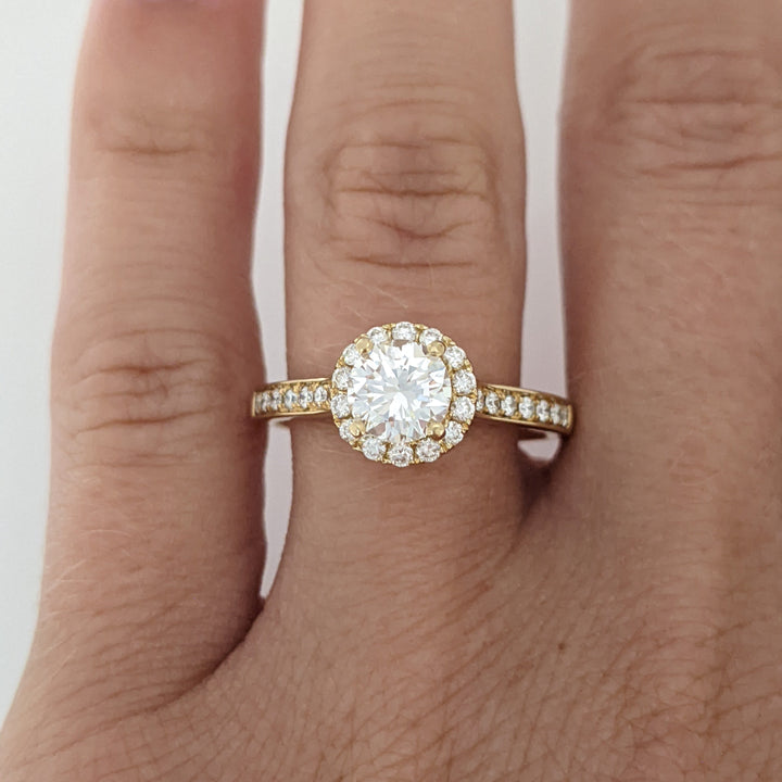 14K 1.05 CARAT TOTAL WEIGHT VS2 I DIAMOND ROUND (29) ESTATE HALO RING 3.4 GRAMS