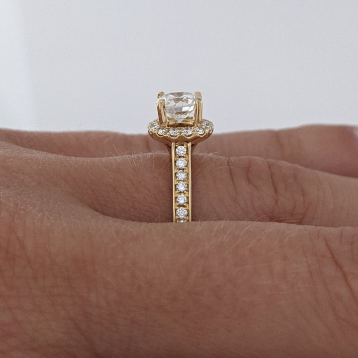 14K 1.05 CARAT TOTAL WEIGHT VS2 I DIAMOND ROUND (29) ESTATE HALO RING 3.4 GRAMS