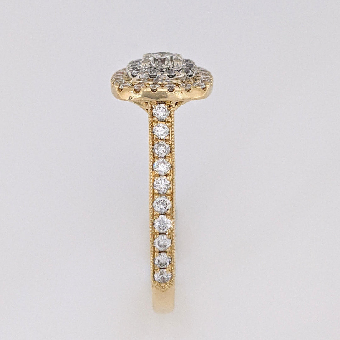 14K .73 CARAT TOTAL WEIGHT SI2 H DIAMOND ROUND (68) DOUBLE HALO ESTATE RING 4.4 GRAMS