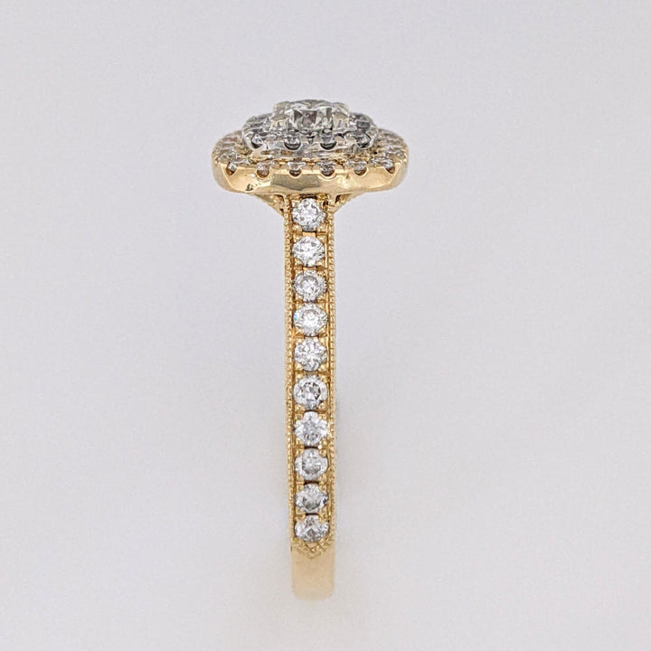 14K .73 CARAT TOTAL WEIGHT SI2 H DIAMOND ROUND (68) DOUBLE HALO ESTATE RING 4.4 GRAMS