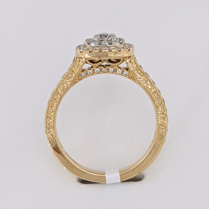 14K .73 CARAT TOTAL WEIGHT SI2 H DIAMOND ROUND (68) DOUBLE HALO ESTATE RING 4.4 GRAMS