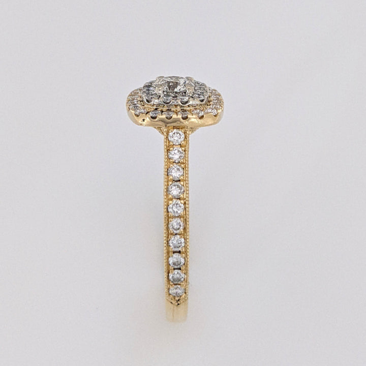 14K .73 CARAT TOTAL WEIGHT SI2 H DIAMOND ROUND (68) DOUBLE HALO ESTATE RING 4.4 GRAMS