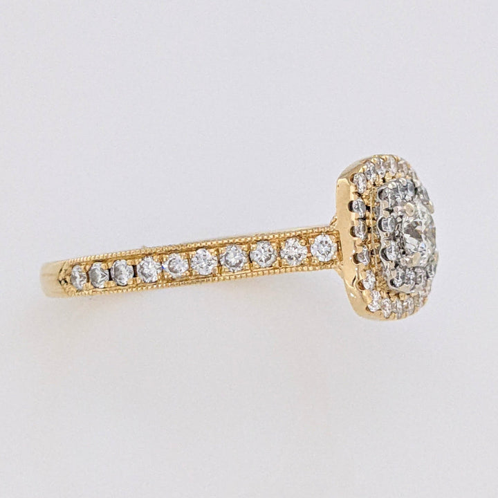 14K .73 CARAT TOTAL WEIGHT SI2 H DIAMOND ROUND (68) DOUBLE HALO ESTATE RING 4.4 GRAMS