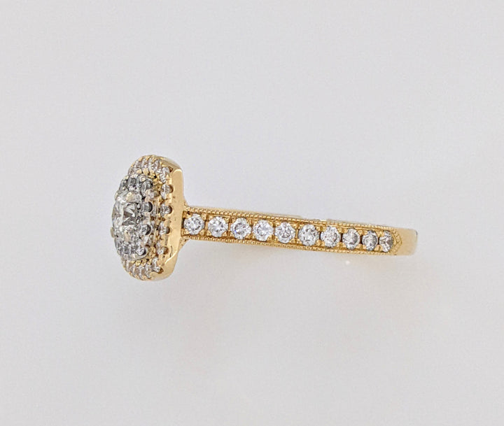 14K .73 CARAT TOTAL WEIGHT SI2 H DIAMOND ROUND (68) DOUBLE HALO ESTATE RING 4.4 GRAMS