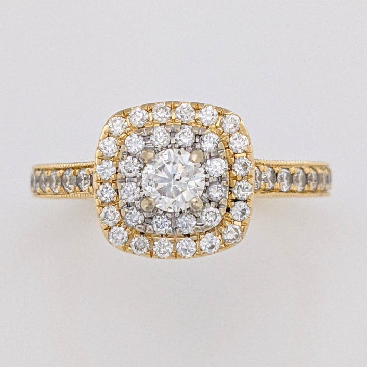 14K .73 CARAT TOTAL WEIGHT SI2 H DIAMOND ROUND (68) DOUBLE HALO ESTATE RING 4.4 GRAMS